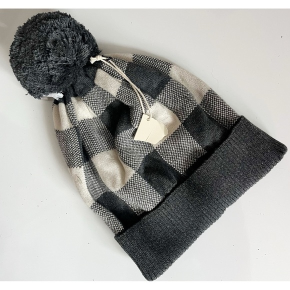 Pact • NWT Plaid Grey and White Beanie - Picture 1 of 5